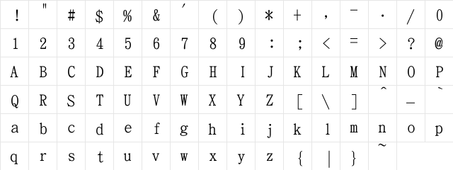 DFBiaoKaiW5_ZhuInH Regular  glyph index