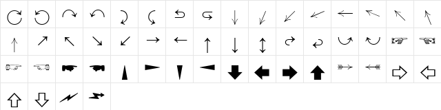 DirectionsMT Regular  glyph index