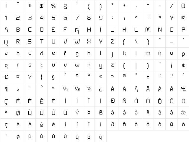 Aunchanted Xspace Bold  glyph index