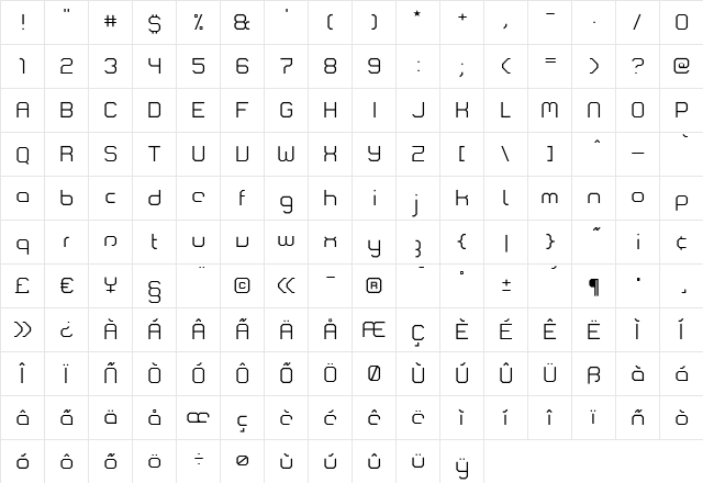 Comsat Regular  glyph index