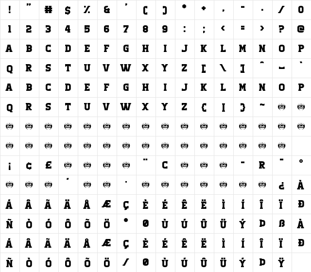 Milletun Regular  glyph index