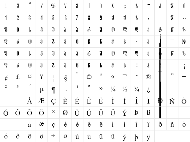 Pakizi TD Regular  glyph index