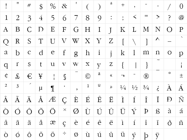 Garfeld-Nova-Light Regular  glyph index