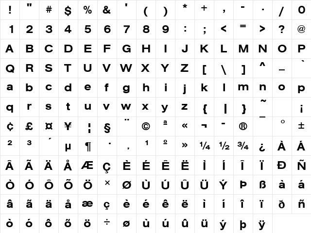 URWAccidaliaBucTMedExt Regular  glyph index