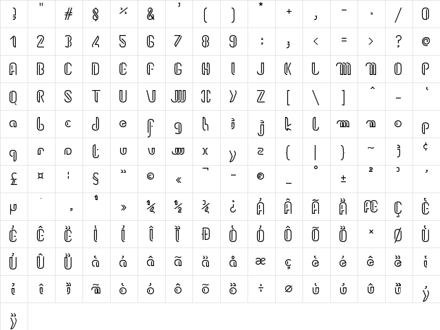 Kiwi standard Regular  glyph index
