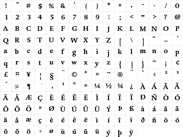 DTLDorianT Bold  glyph index