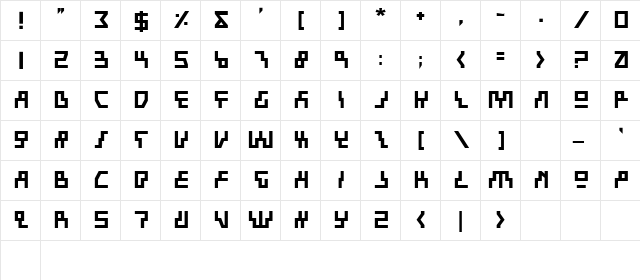 Beam Rider Bold Bold  glyph index