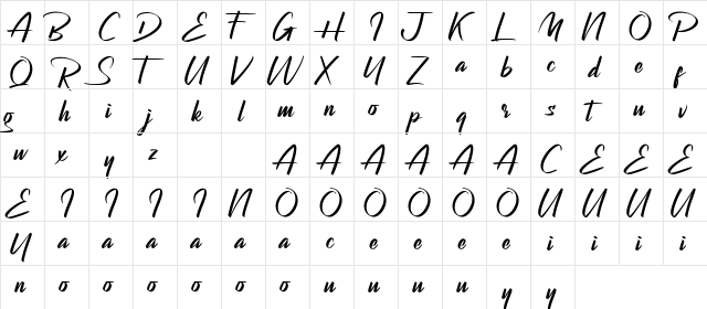 Bagsman Demo Regular  glyph index
