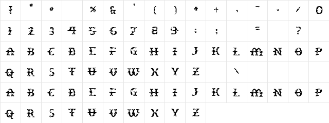 Clinch Regular  glyph index