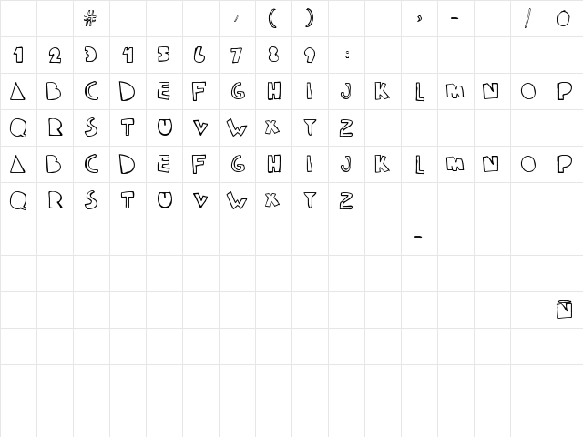 klam Regular  glyph index