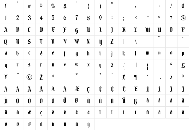 Fenwick Regular  glyph index