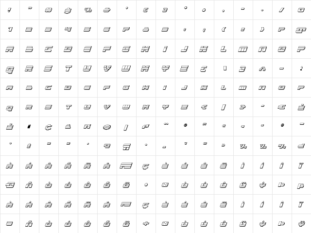 Quicken 3D Italic Italic  glyph index