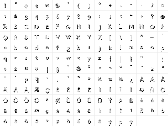 Mordred Shadow Bold  glyph index