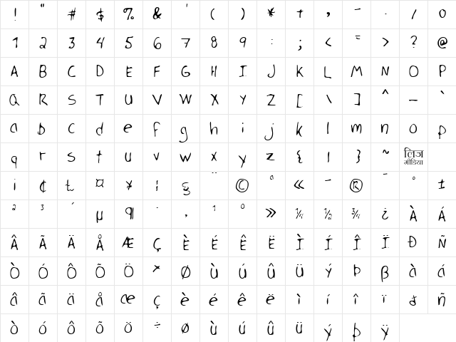 LEHN128 Regular  glyph index