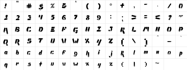 Ampad Brush Regular  glyph index