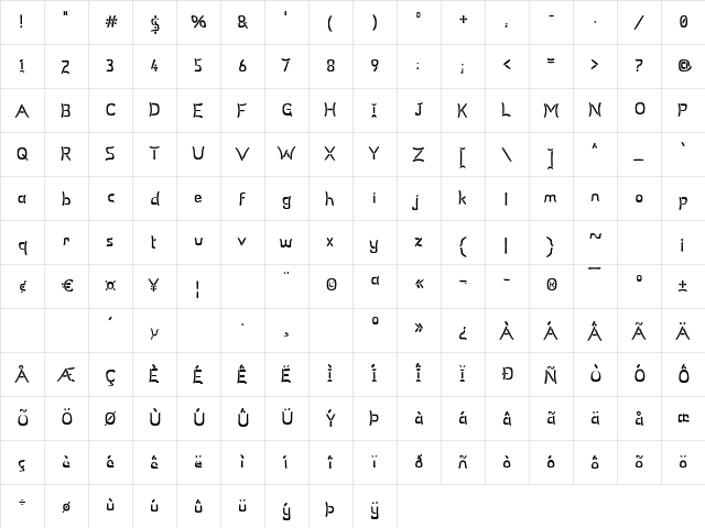 Um Sticks Alienated Regular  glyph index