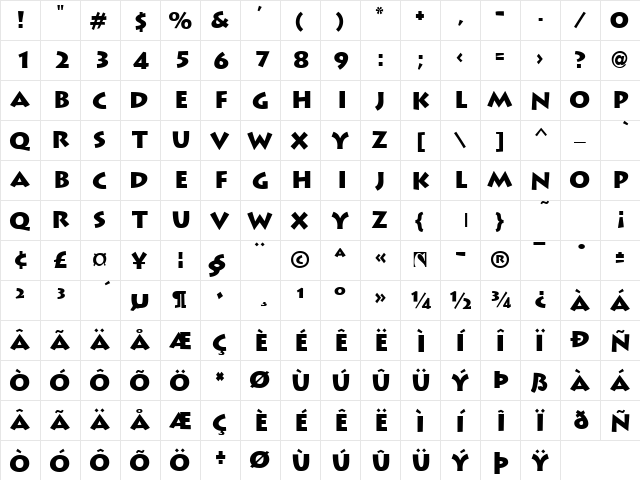 Lithographer normal  glyph index