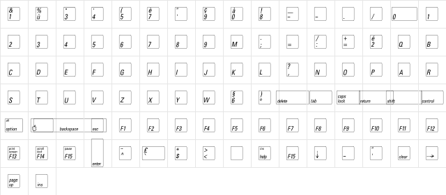 KeyFontFrench-Light Regular  glyph index