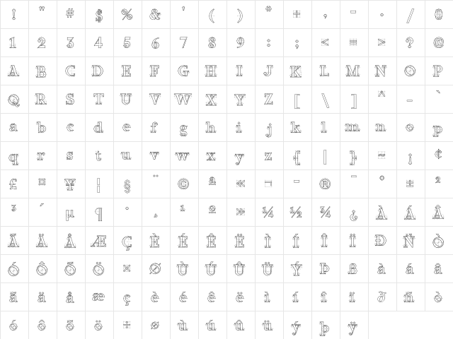 Anatomy Outline Regular  glyph index