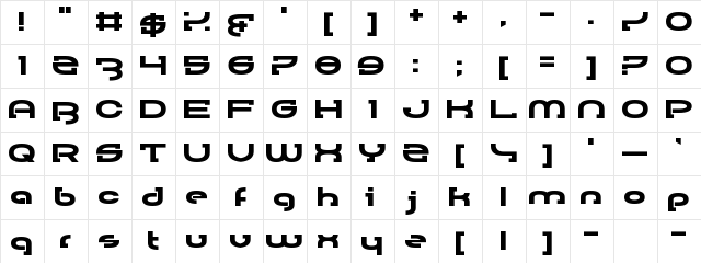 Rally Blade Regular  glyph index