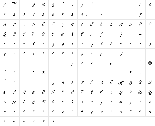 FreestyleScript t Normal  glyph index