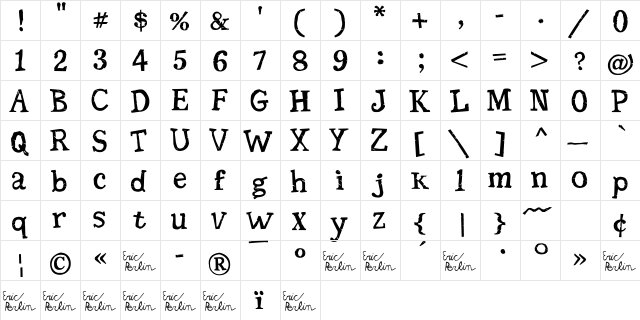 Seriffic Grunge Bold  glyph index