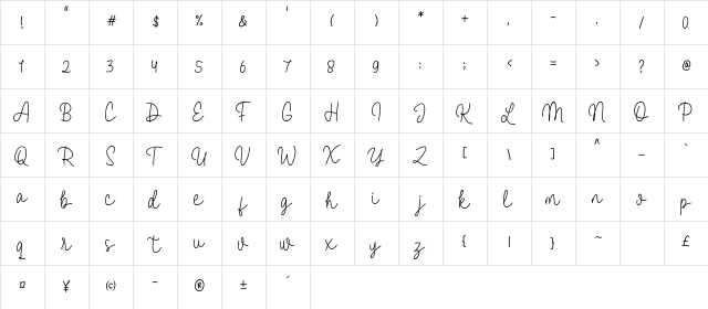 Vanella Regular  glyph index