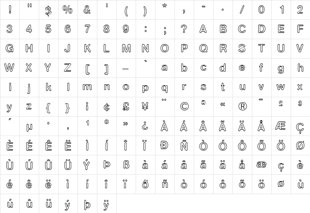AG Book Rounded Regular  glyph index