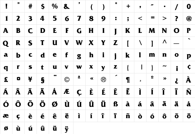 BigBear Reg Bold Regular  glyph index