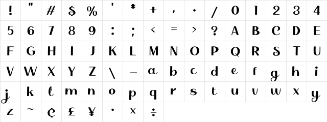 Belmist Regular  glyph index