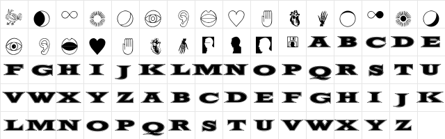 FiftyTwoLetters Regular  glyph index
