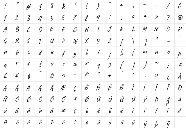 Xyling Regular  glyph index