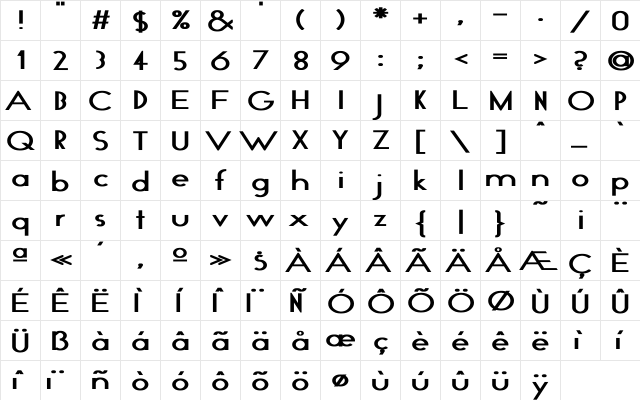 GeoPlain Wd Bold Bold  glyph index