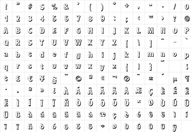 RoundestShadow Bold  glyph index