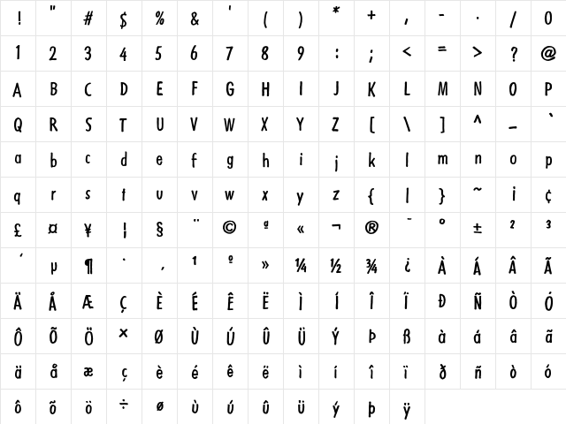 FilzerScriptEF Regular  glyph index