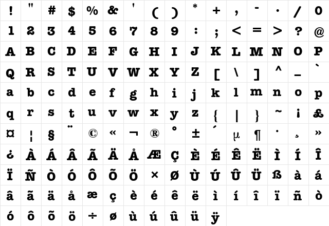 American Typewriter BQ Regular  glyph index
