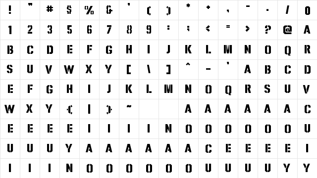 SGT Jhon O Regular  glyph index