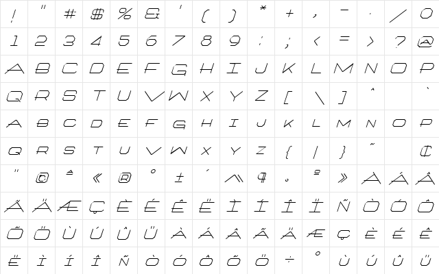 Architext Italic  glyph index