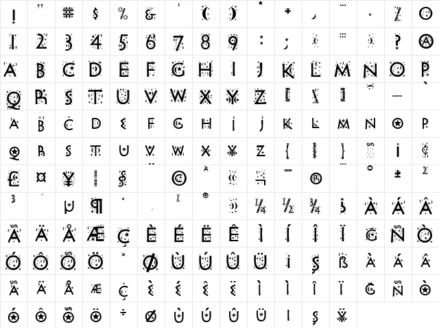 Night Sky_TR Regular  glyph index