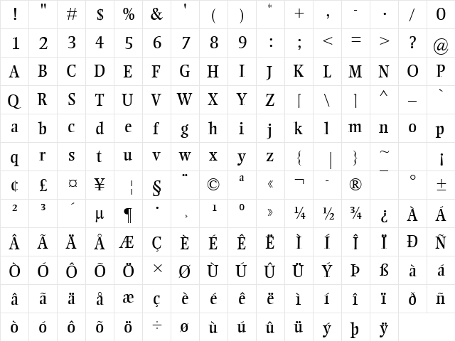 Ellington MT Regular  glyph index