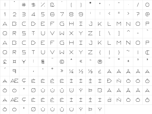 Meanderlux Regular  glyph index