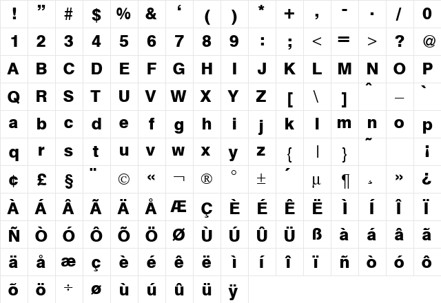 HelbaBlackDB Normal  glyph index