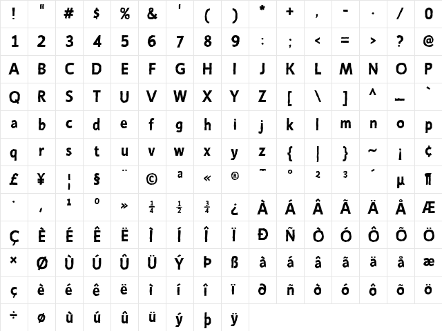 Emory Bold  glyph index