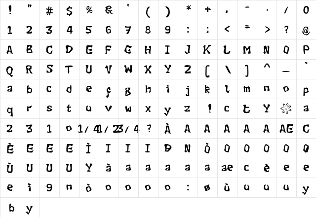 Evil Green Plant Regular  glyph index