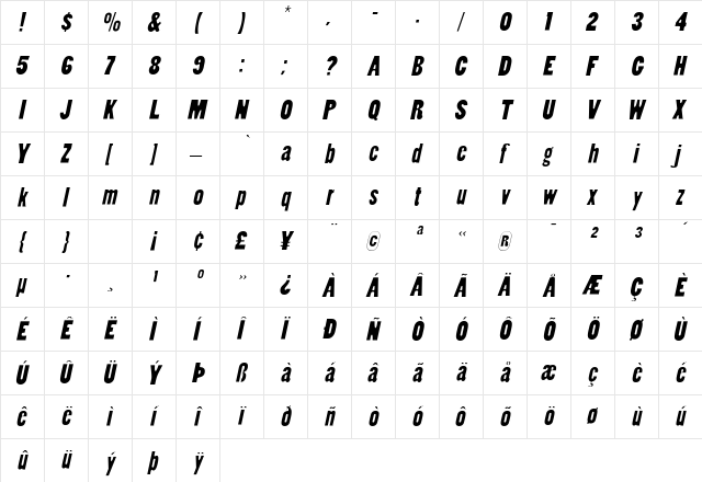 ConoverSSK Italic  glyph index