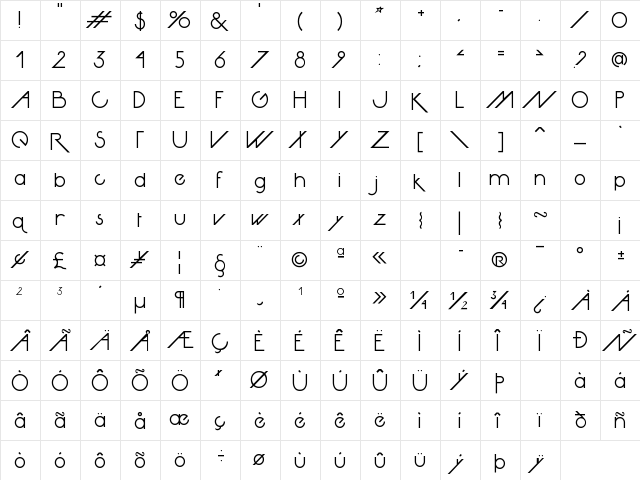 Avante Go Regular  glyph index