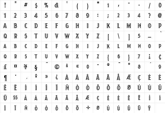 Juanita Xilo Condensed ITC Condensed  glyph index