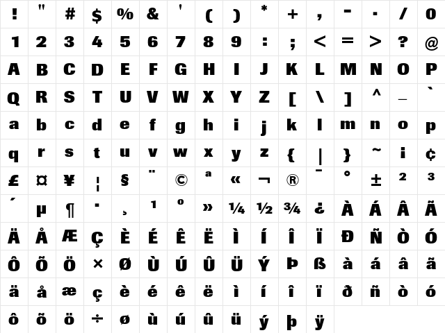 Imago Regular  glyph index