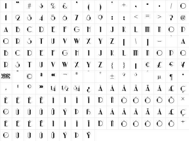 Park Lane NF Regular  glyph index