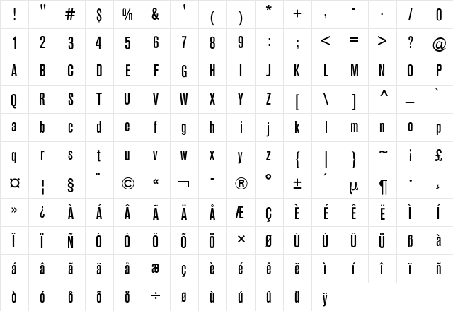 Akzidenz-Grotesk Condensed BQ Regular  glyph index